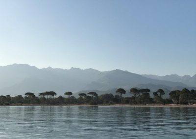 strand korsika mit sand dahinter berg