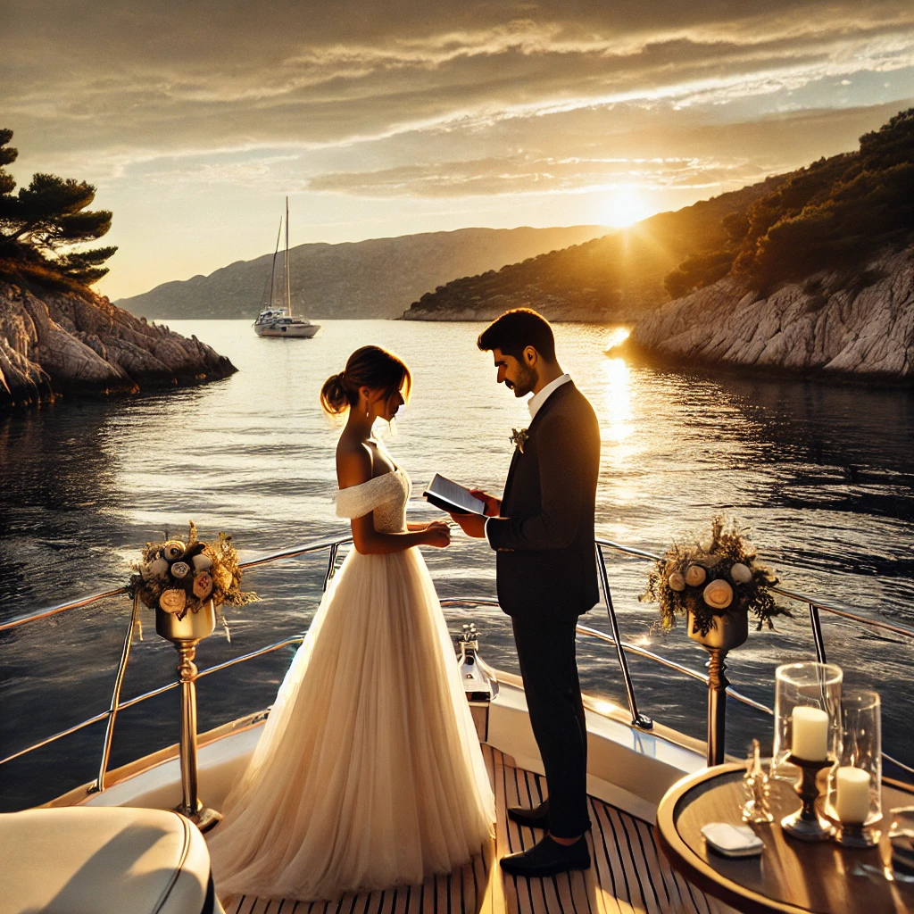 Die 53-Fuß-Yacht bietet eine romantische Atmosphäre für Ihre Hochzeit auf See.